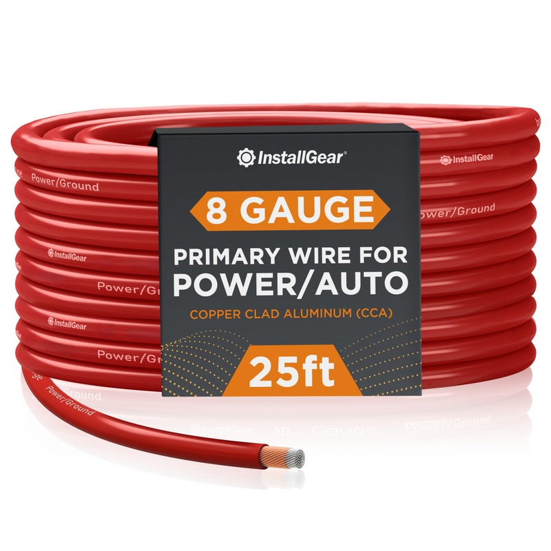 InstallGear 8 Gauge Amp Power Wire (25ft) Copper Clad Aluminum CAA - 8AWG Wire, Automotive Wire, Car Amplifier Power and Ground Cable, Car Audio Speaker Stereo, Battery Cable, Welding Cable 8ga Wire - Image 1